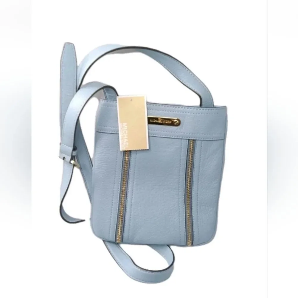 Michael Kors Moxley Crossbody Bag Pale Blue Leather Shoulder Bag Retail $148